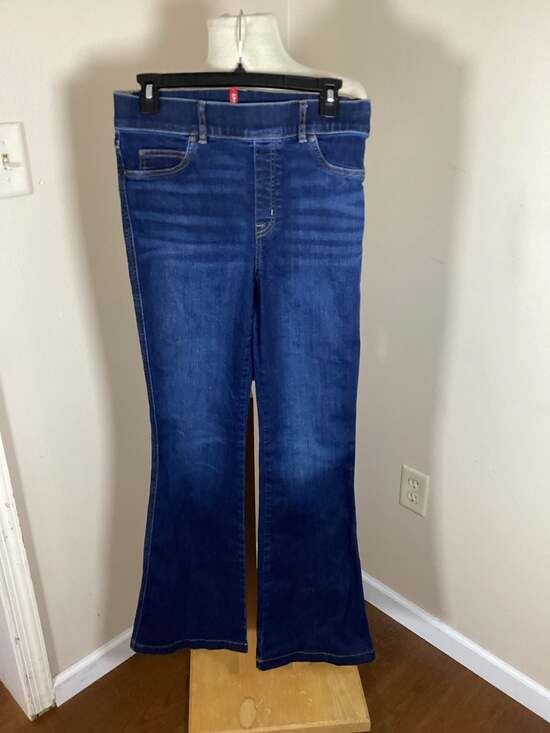 Spanx Denim - Spanx High Rise Flare Jeans Dark Blue Wash Pull On Tummy Shaping